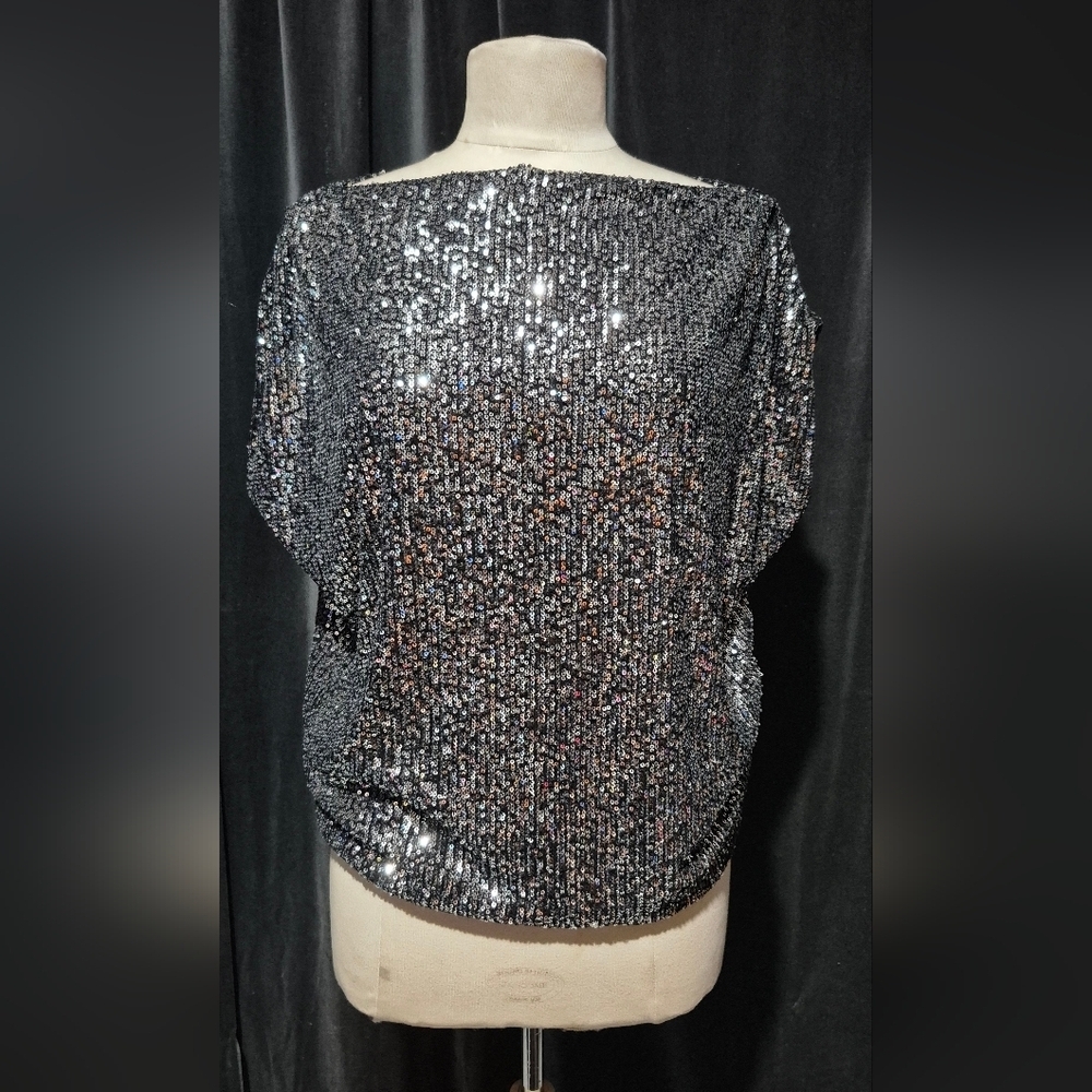 Elan Silver Sequin Women's Blouse